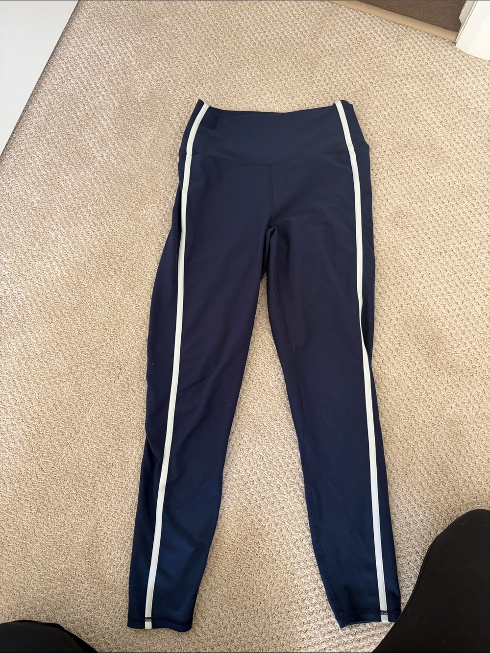 High-Waist Navy Leggings with White Side Stripe